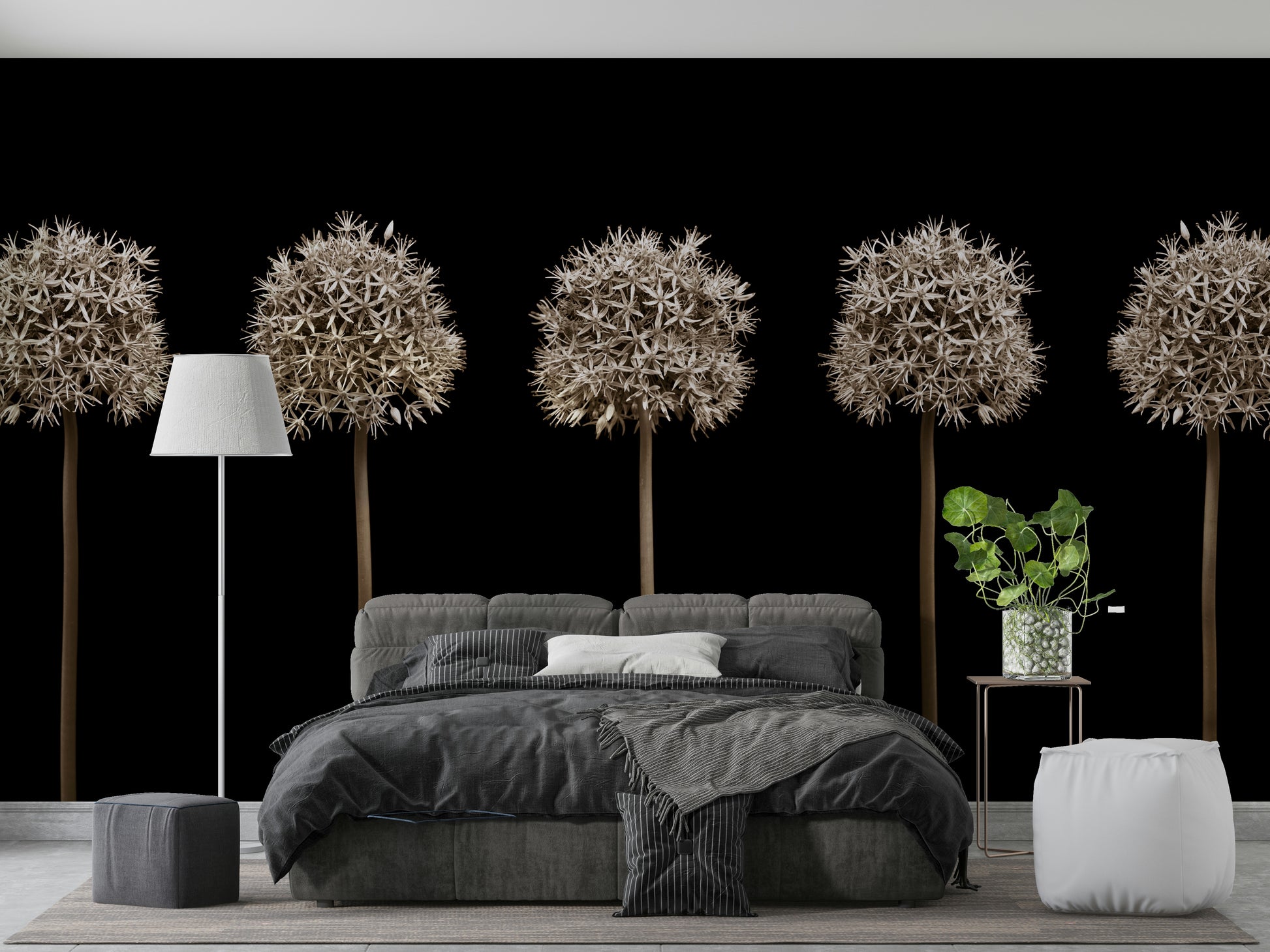 Silhouetted against a stark black background.

