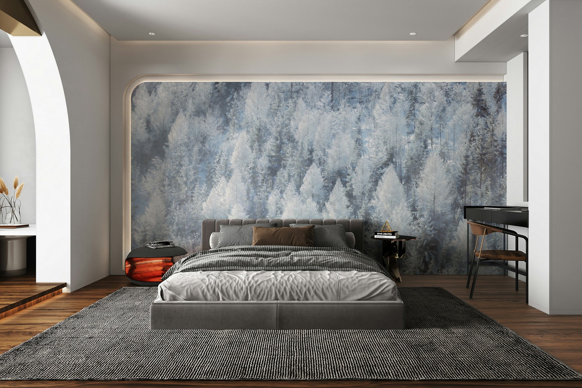 High-resolution image of a frosted forest.

