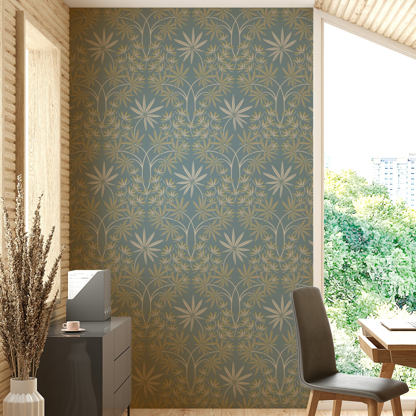 Glamour Floral Damask Cottage Sage Green Light Blue Wallpaper⁠