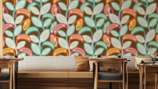 Groovy retro mid-century leaves pattern.

