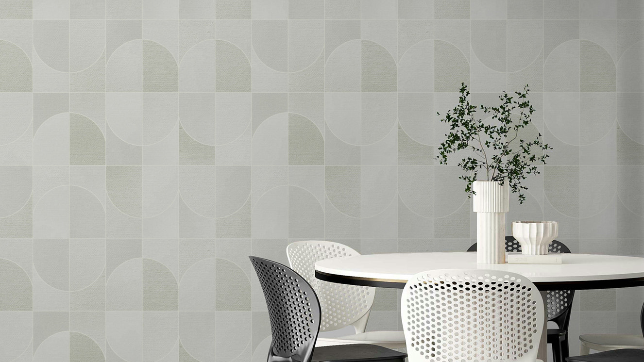 Moss green geometric tile pattern.

