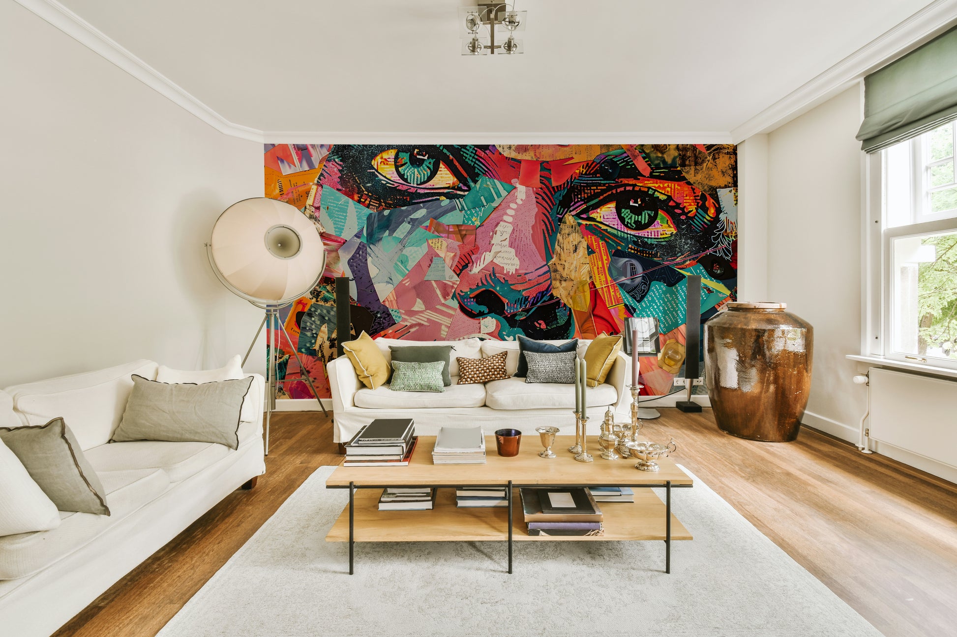 Human or abstract face rendered with kaleidoscopic patterns.

