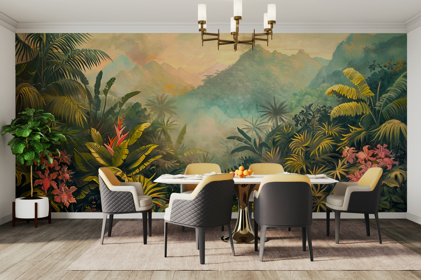 Dense tropical foliage and vibrant greens.

