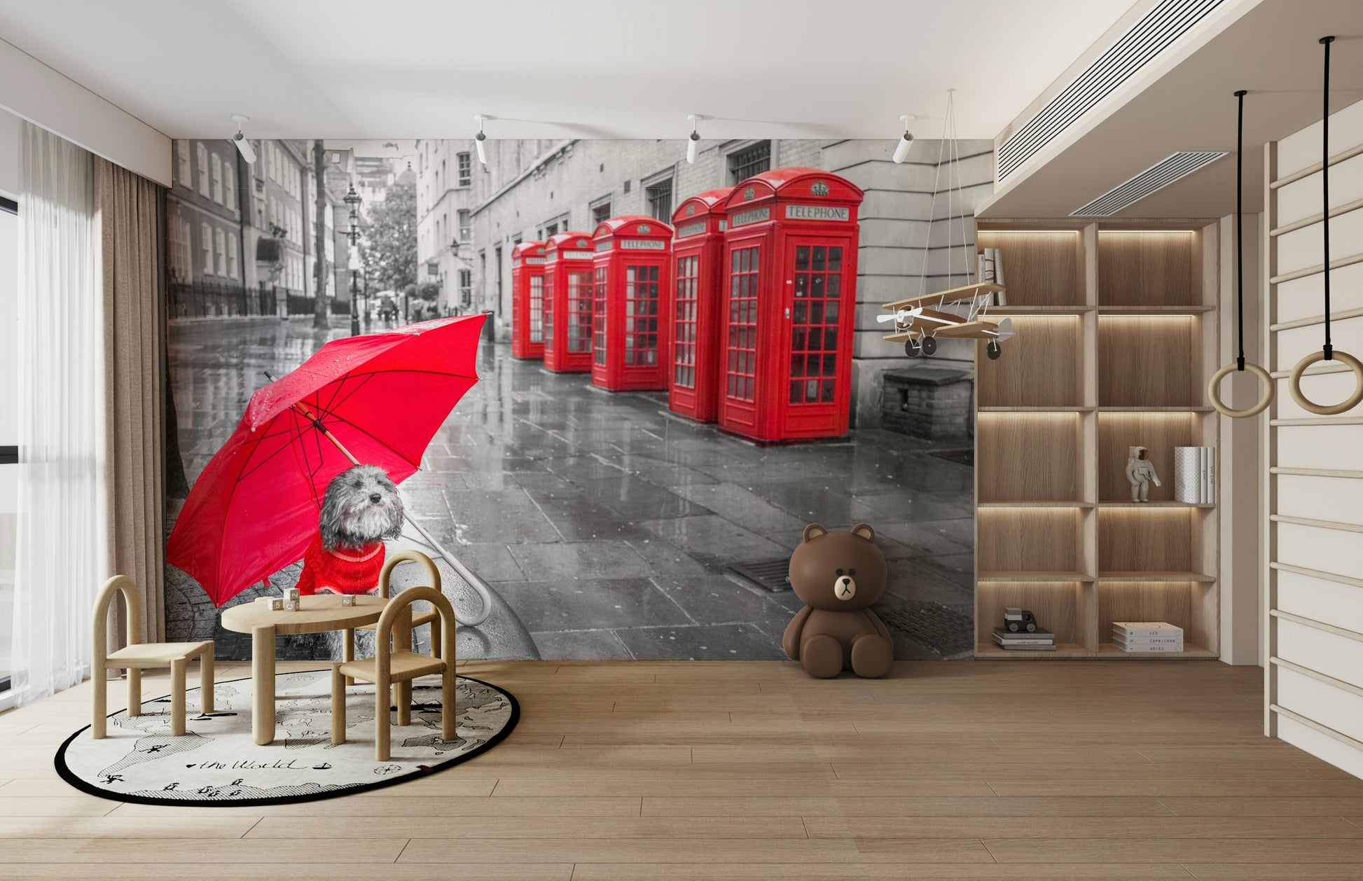 Dog in focus, background selectively colored.

