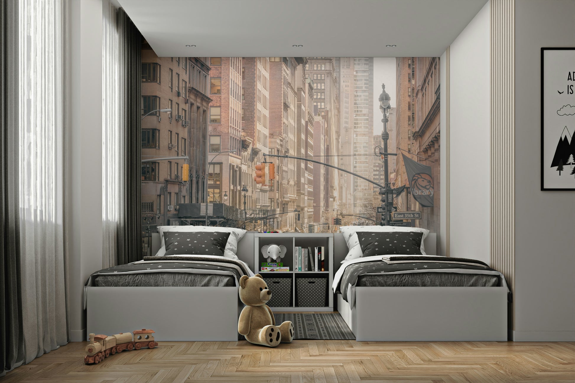 Warm, slightly hazy sunlight.

