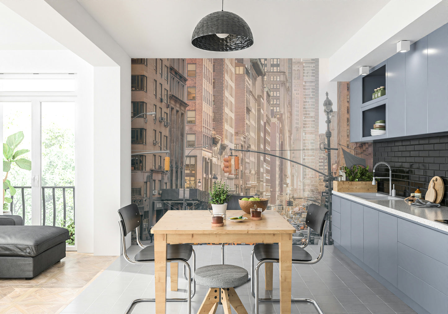 Pedestrians on sidewalks.

