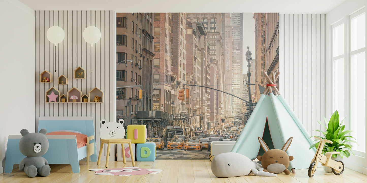 Traffic lights and street signs.