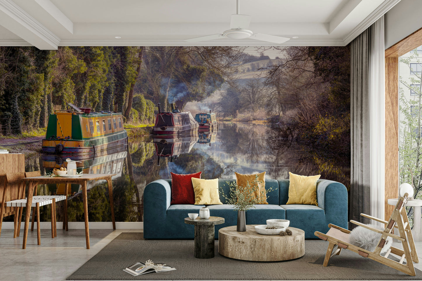 Traditional narrowboats on water.

