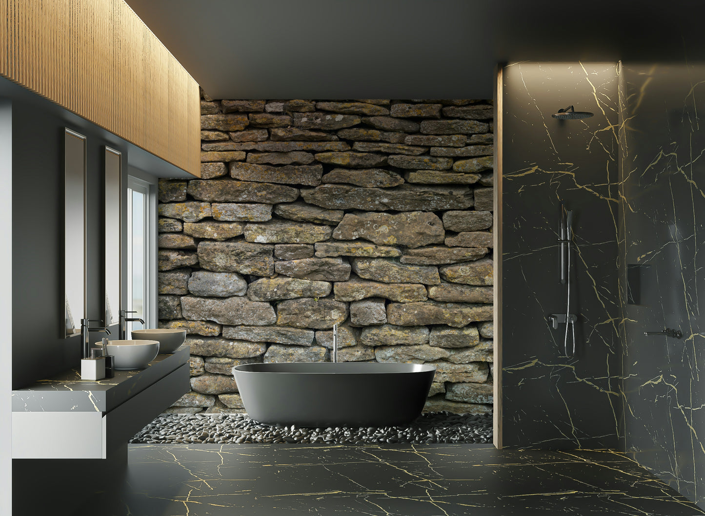 Wall decor evoking natural elements.

