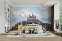 Whimsical castles on towering peaks.

