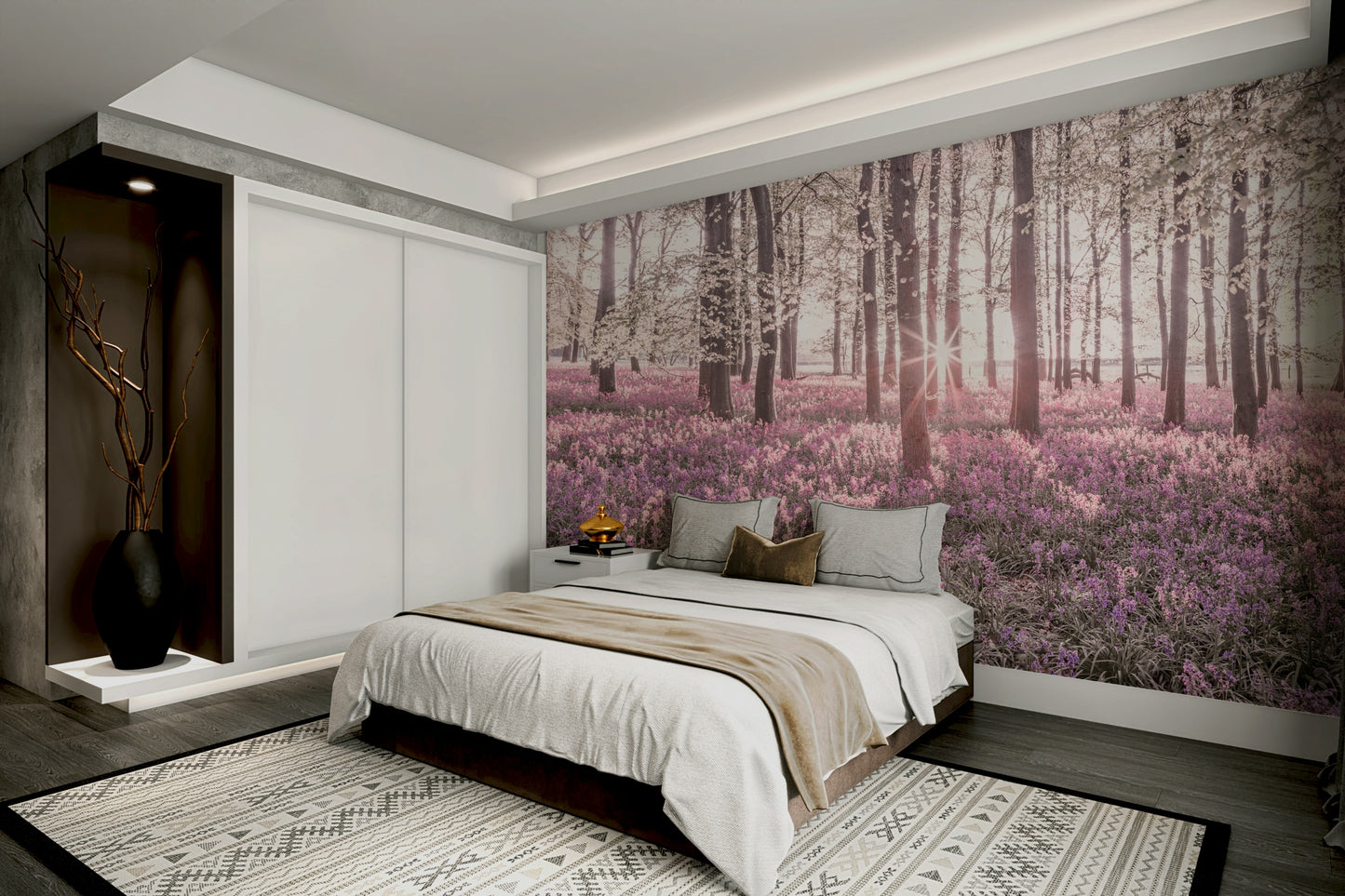 Soft sunlight filtering through trees.

