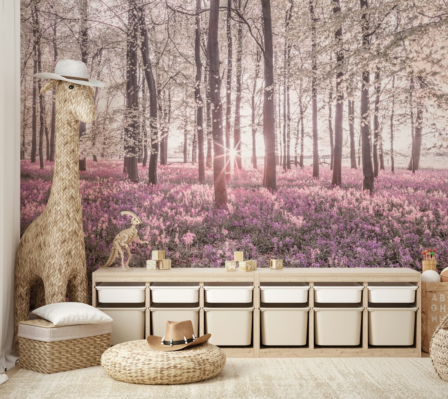 Pink and purple bluebell flowers.

