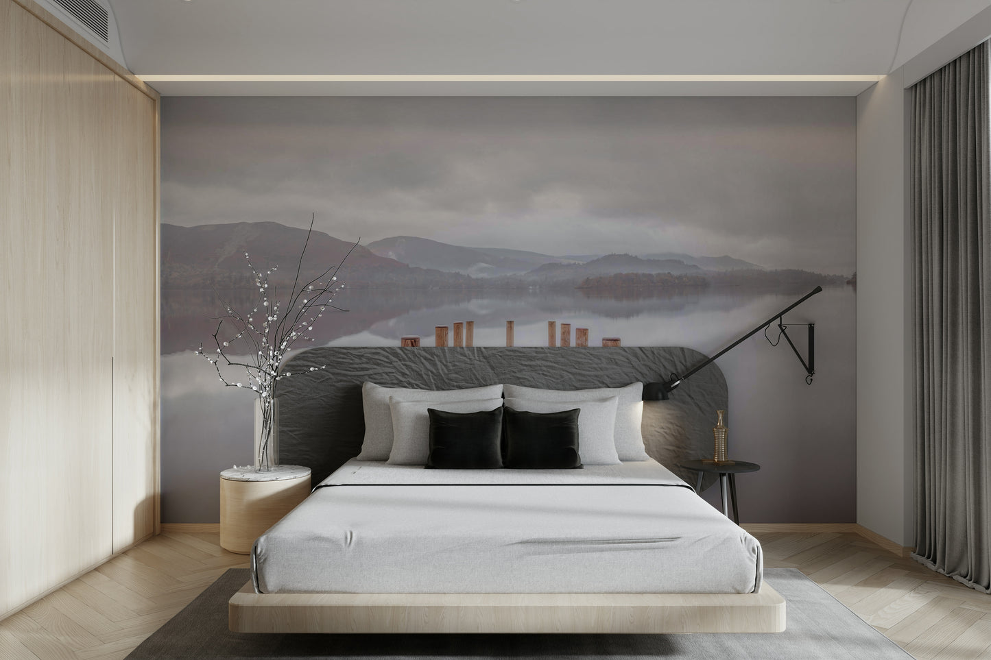 quiet lake at sunrise or sunset

