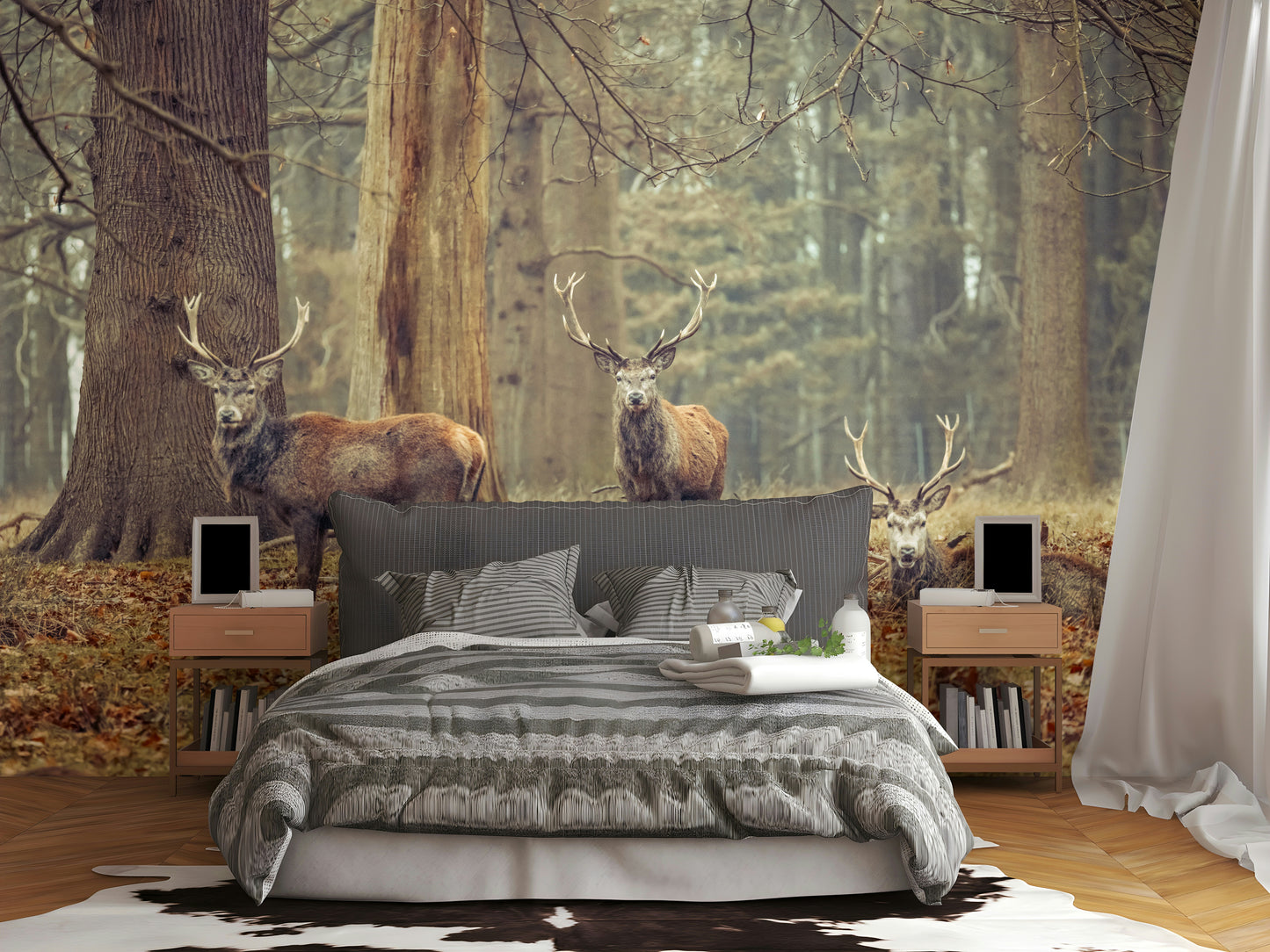 three majestic stags in a forest

