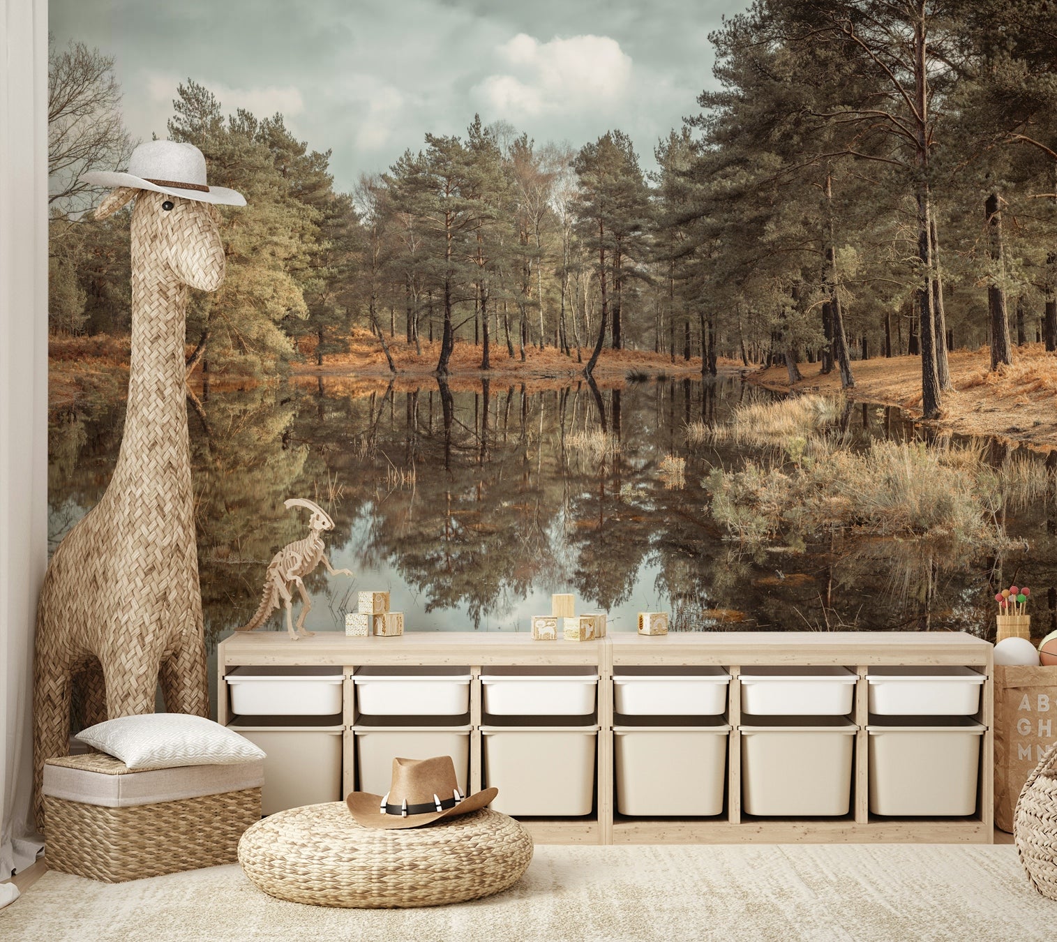 quiet lake at sunrise or sunset

