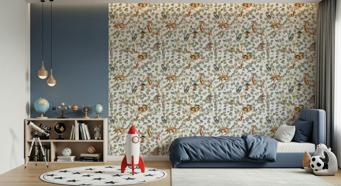 Forest Friends' Chinoiserie Foliage Wallpaper⁠