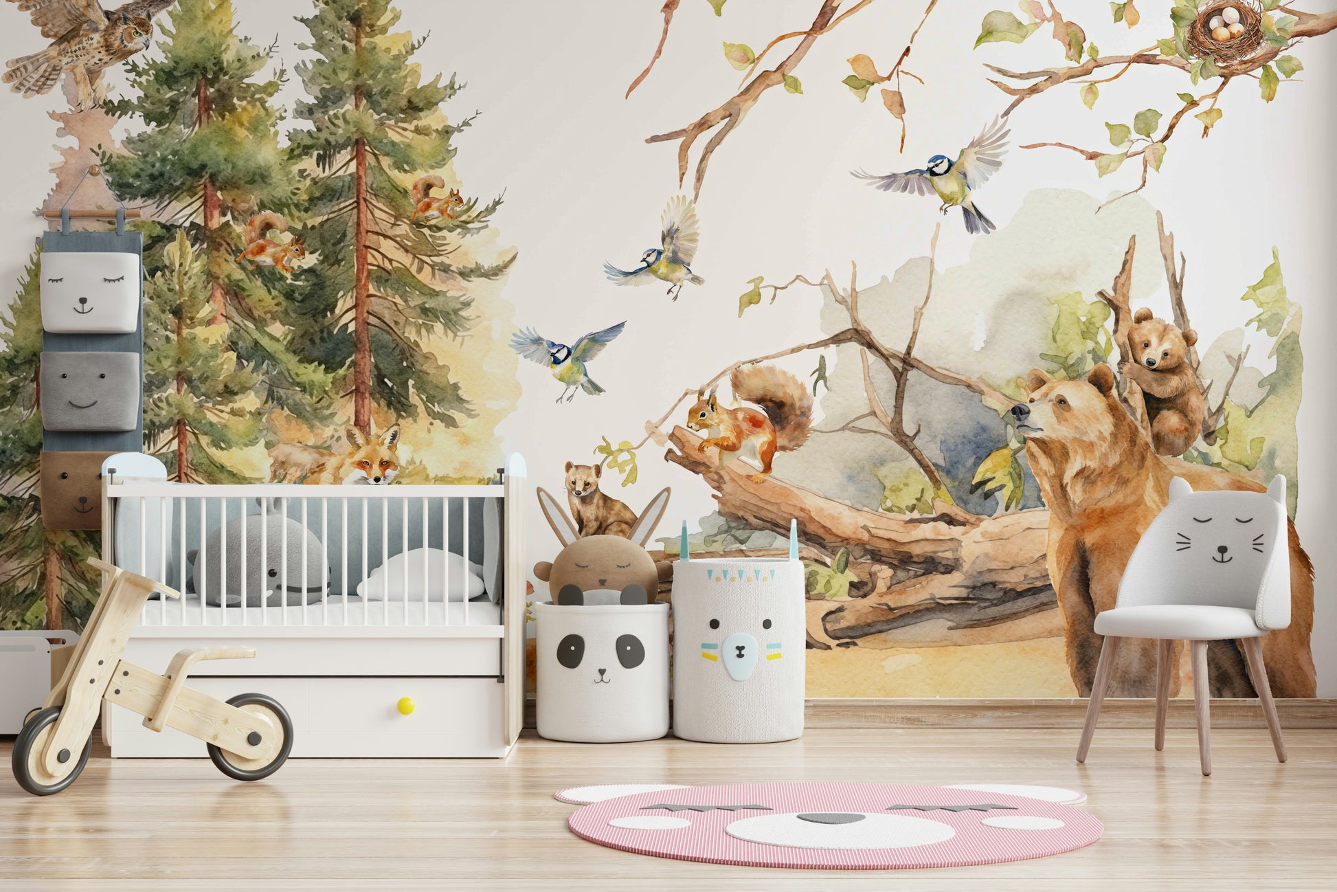 Forest Friends Watercolor wallpaper for a nursery.

