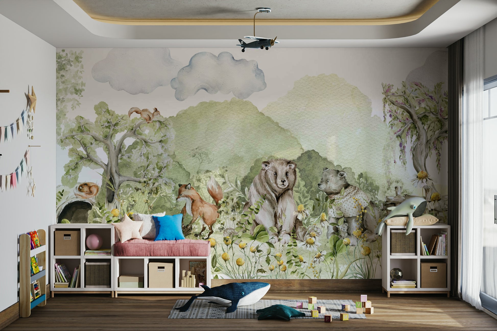 Design with a blend of natural scenery and fun characters.

