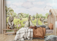 Wall mural with a soft, hand-painted watercolor texture.

