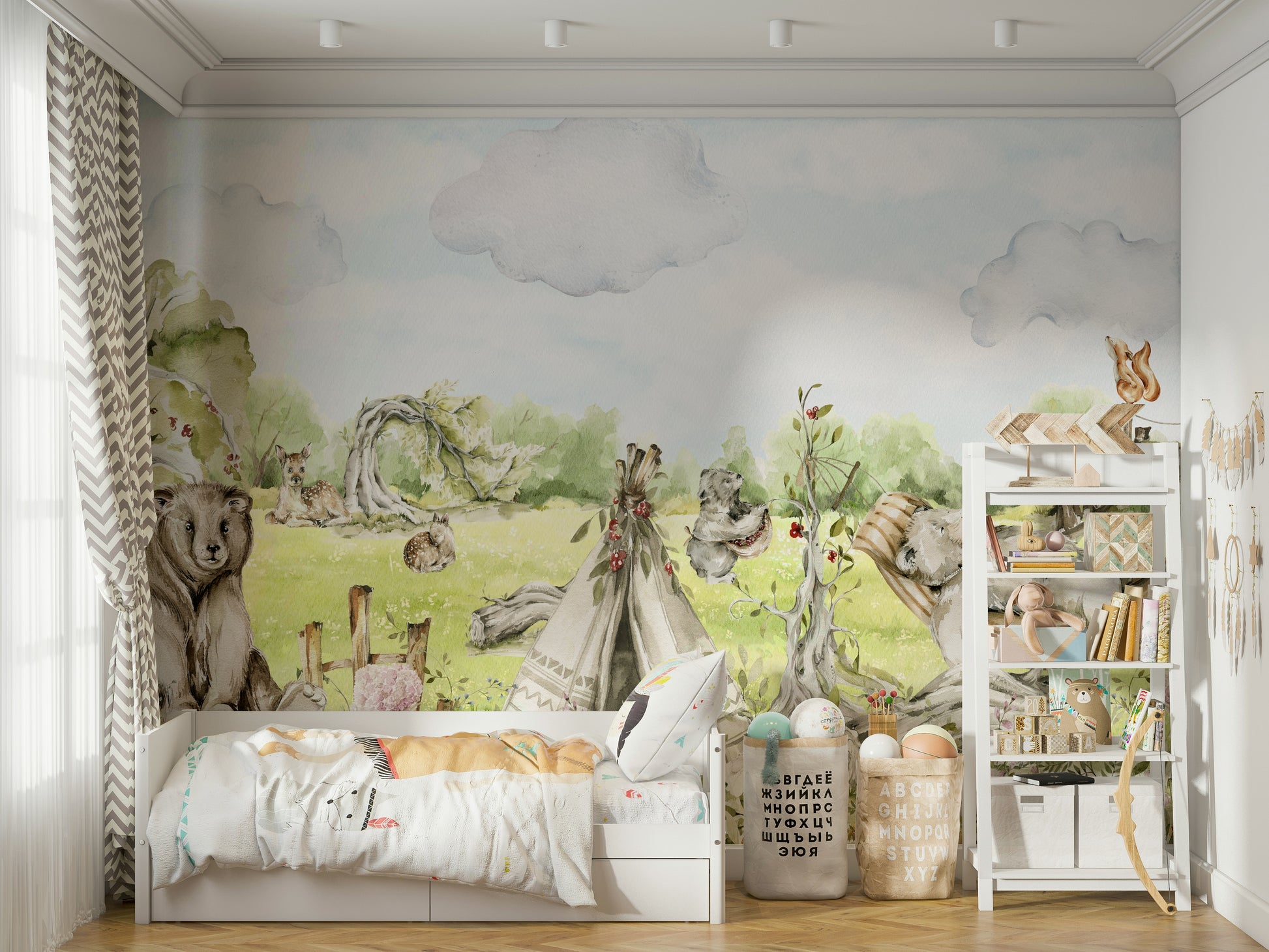 Watercolor Whimsical Forest Friends Wall Mural.

