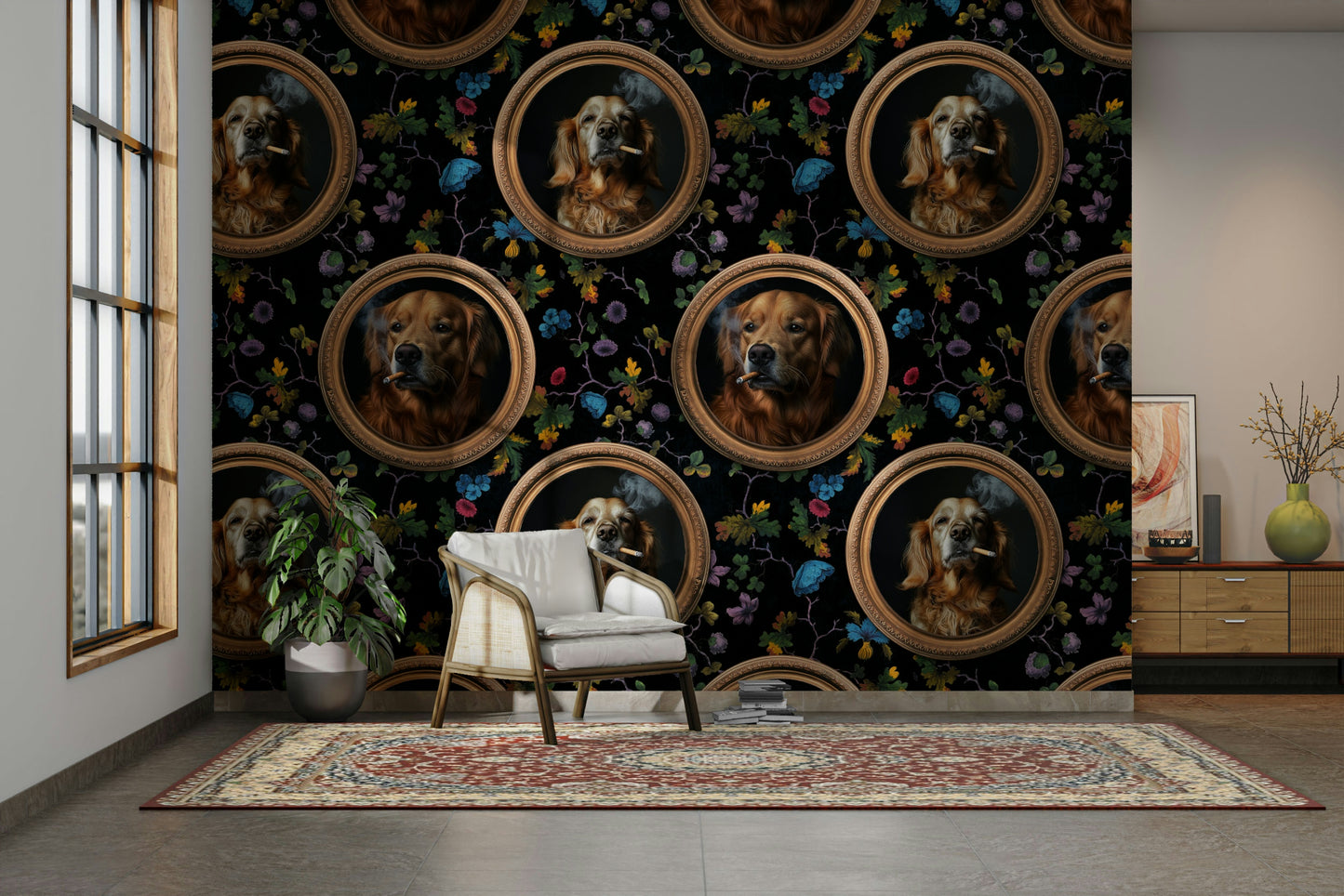 Golden Retriever portraits wallpaper for a pet lover's room.

