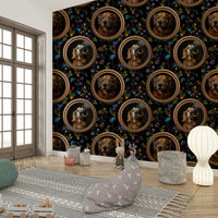 Smoking Golden Retriever in Gold Frames Wallpaper.

