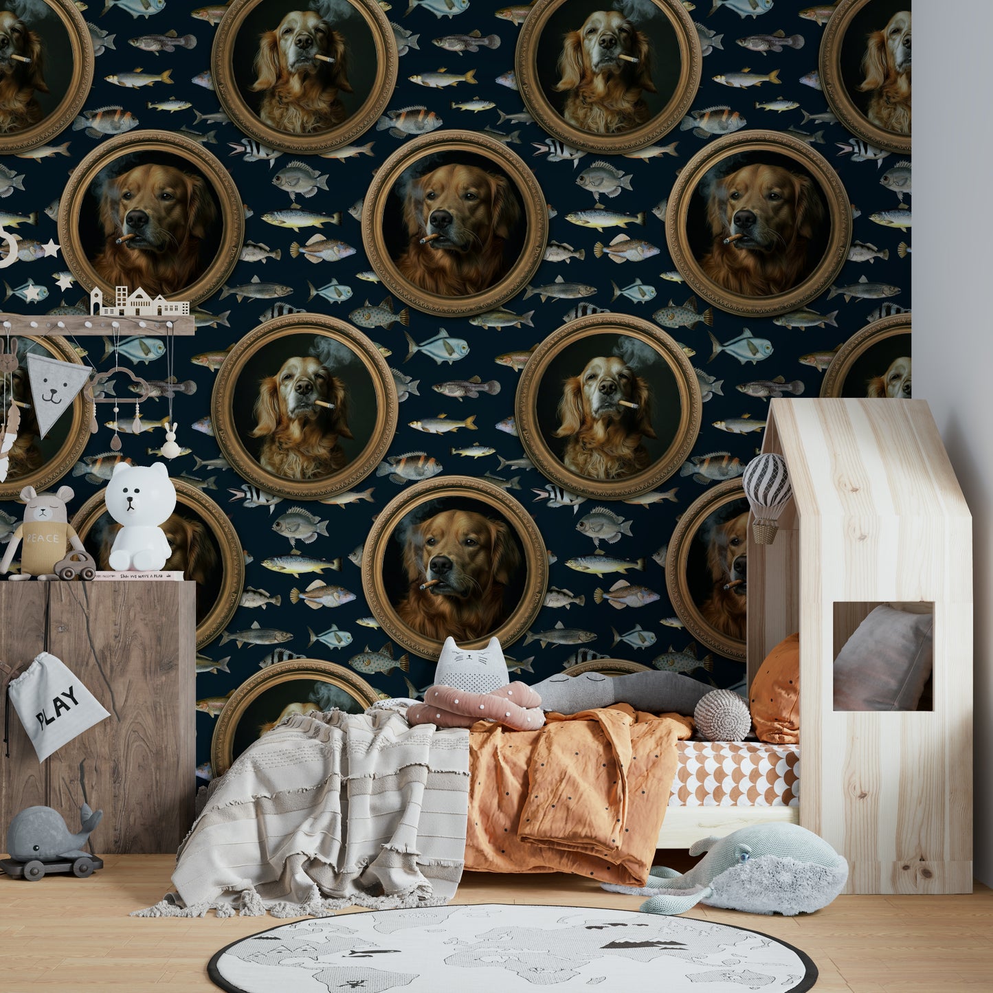 Paws & Fins wallpaper for a creative space.

