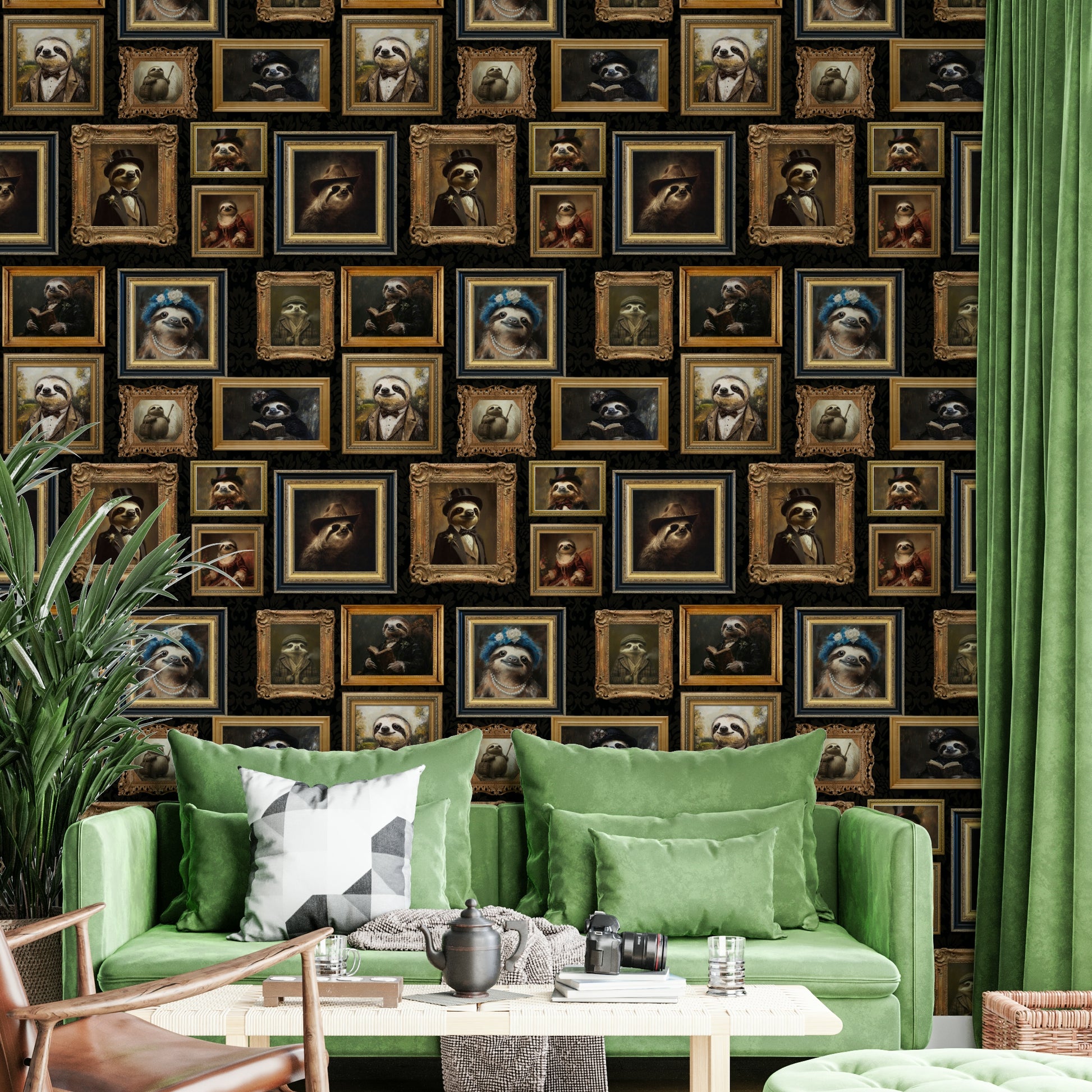 Wallpaper with a mix of neutral and accent colors.

