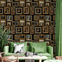 Wallpaper with a mix of neutral and accent colors.

