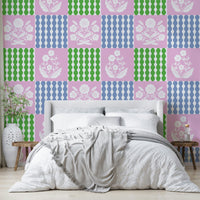 Geometric shapes in a patchwork style.

