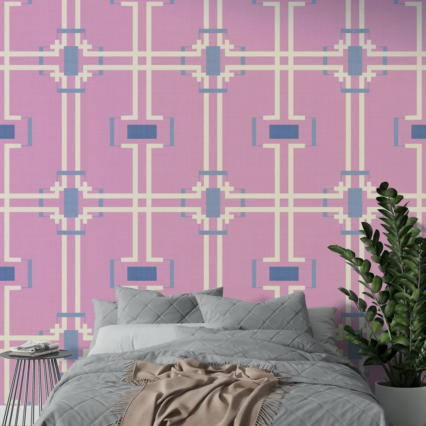 Soft blush, rose, muted fuchsia.

