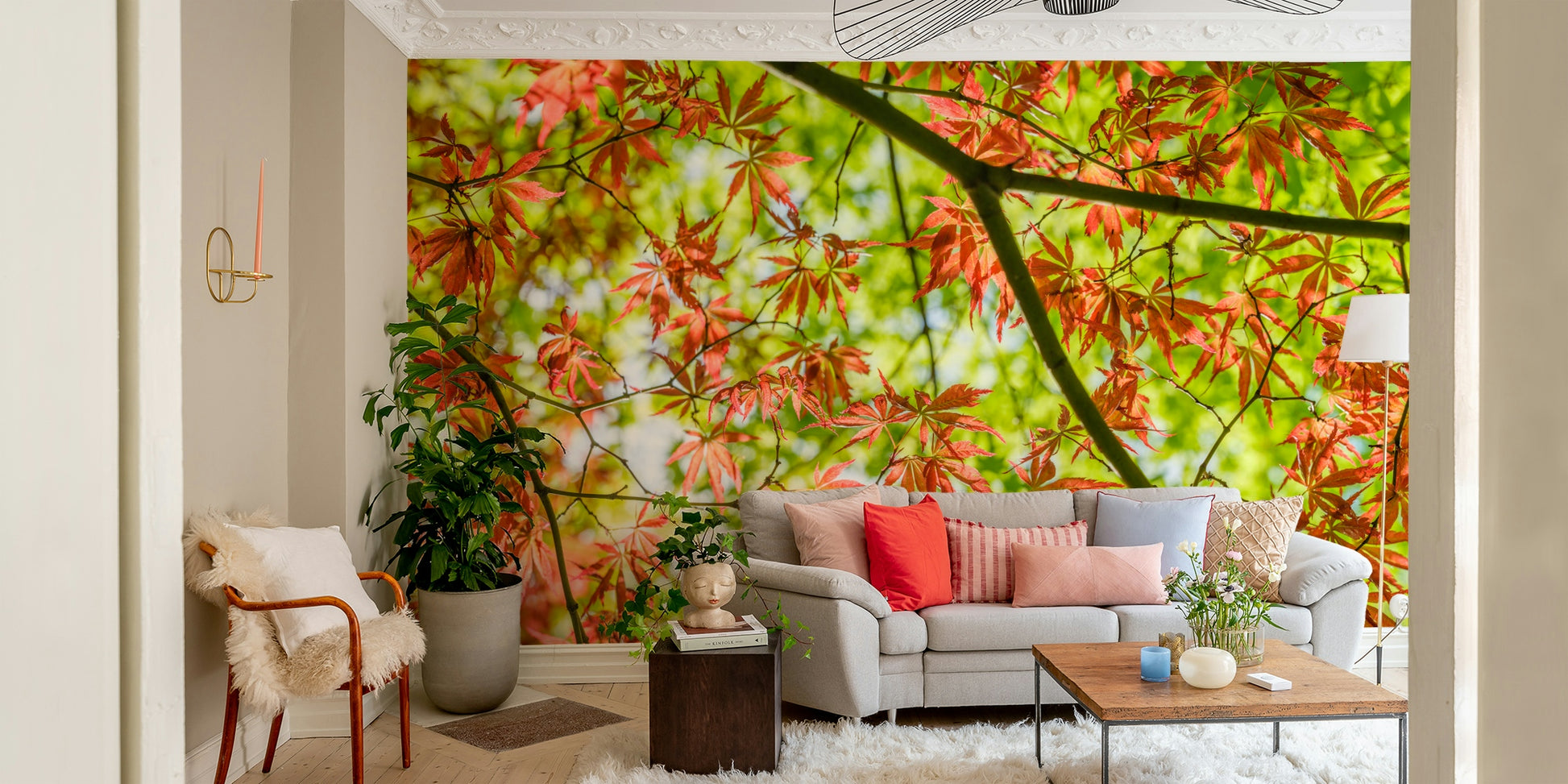 Rich reds, oranges, golds, rustic browns.

