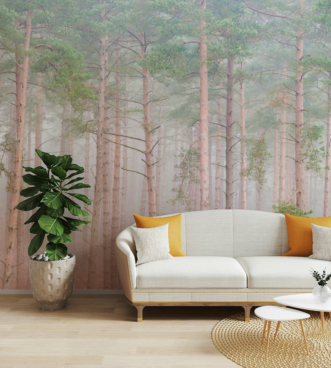 Muted greens of pine needles.

