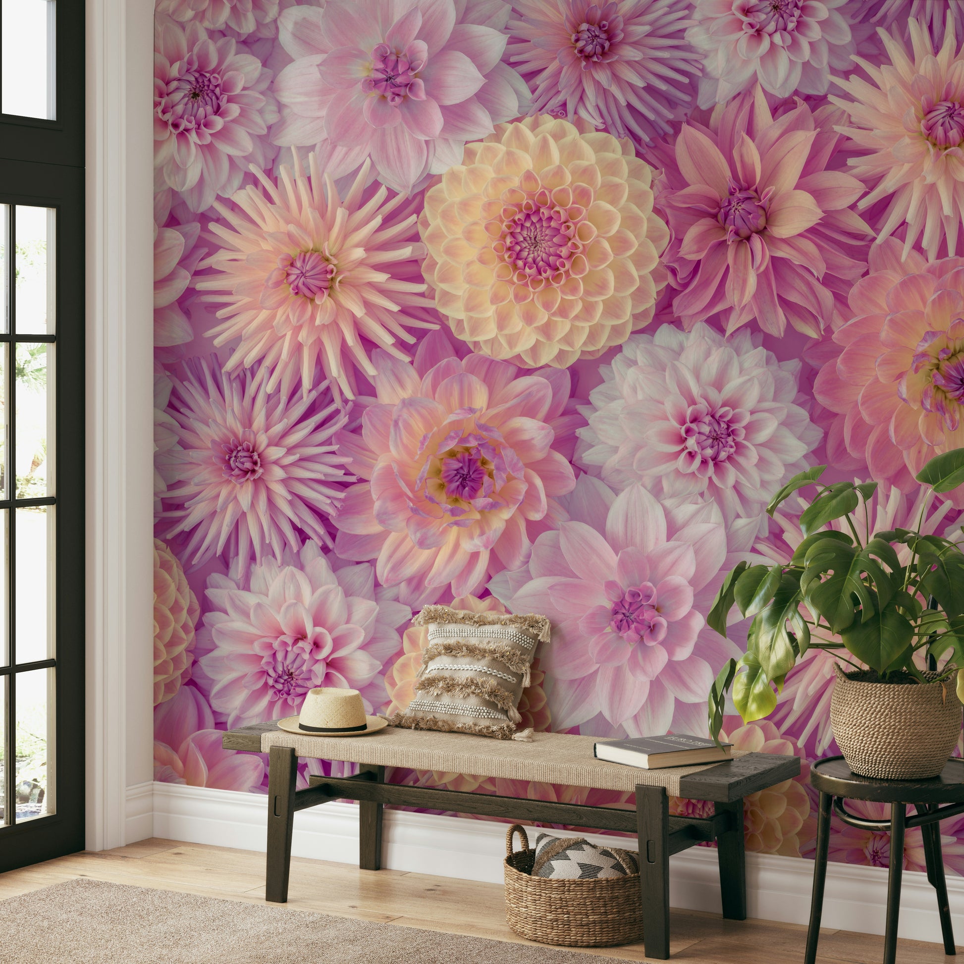 Harmonious blend of soft pinks, lavenders, creamy yellows, subtle oranges.

