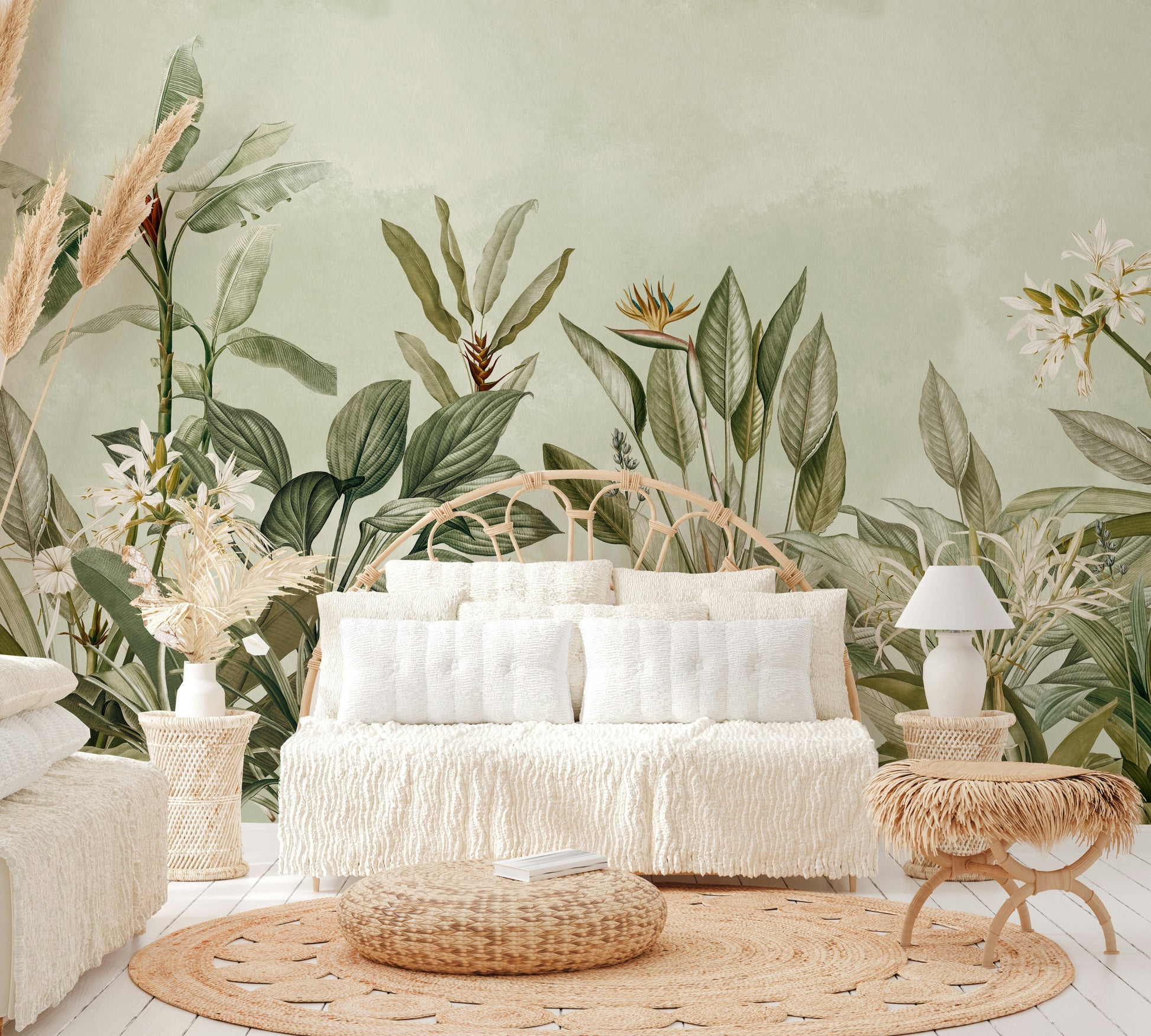 Subtle hues (e.g., soft greens, creams, muted earth tones).

