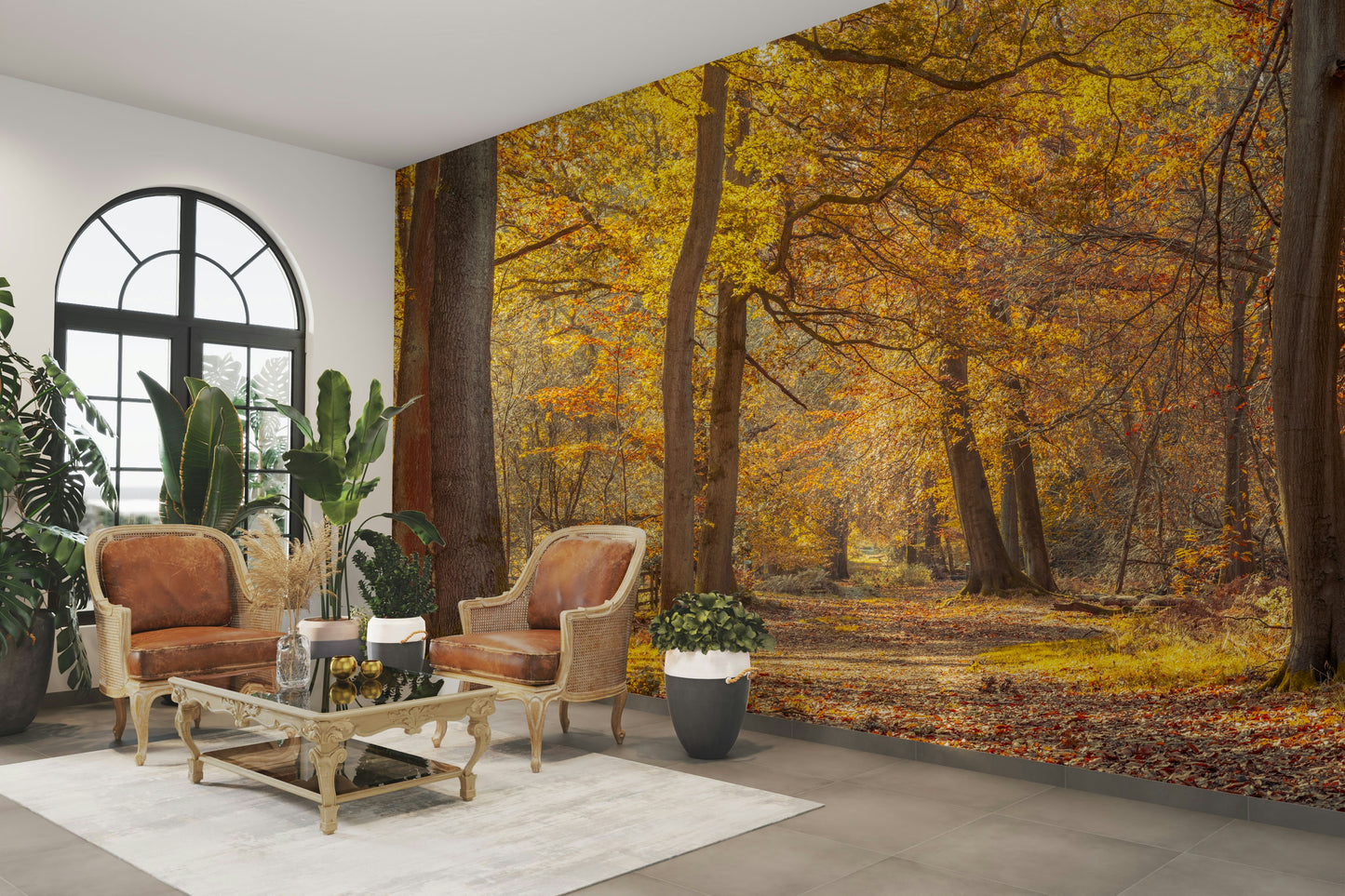 Trees in shades of amber, rust, and saffron.

