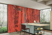 Mural with a mix of red, brown, and gray colors.

