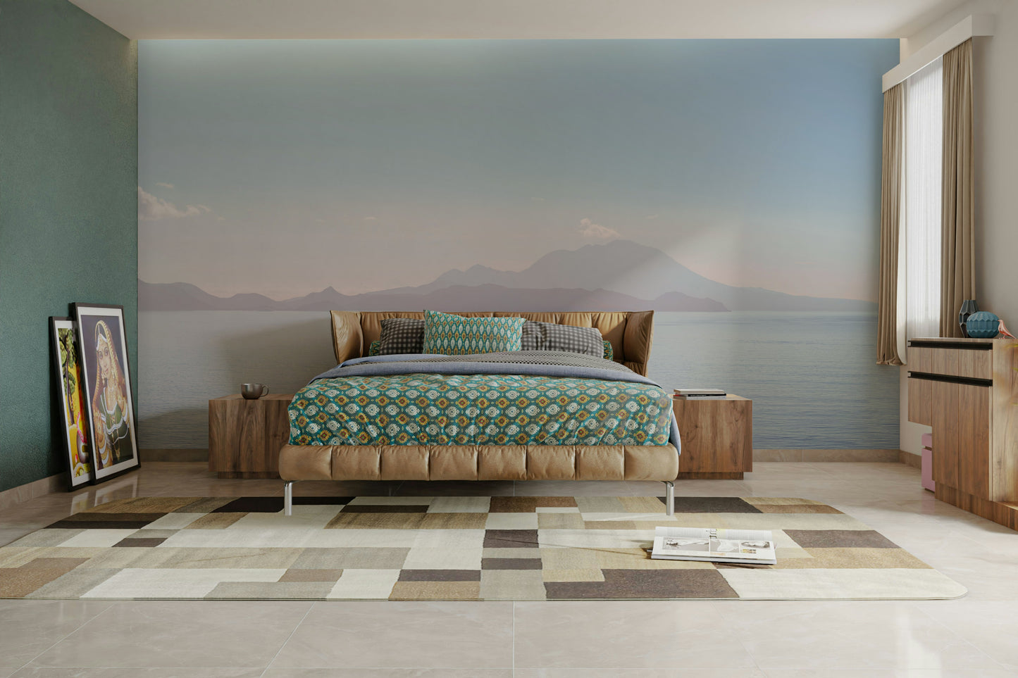 Wall mural featuring a peaceful ocean scene.


