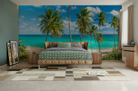 Wallpaper showing a relaxing beach vacation scene.

