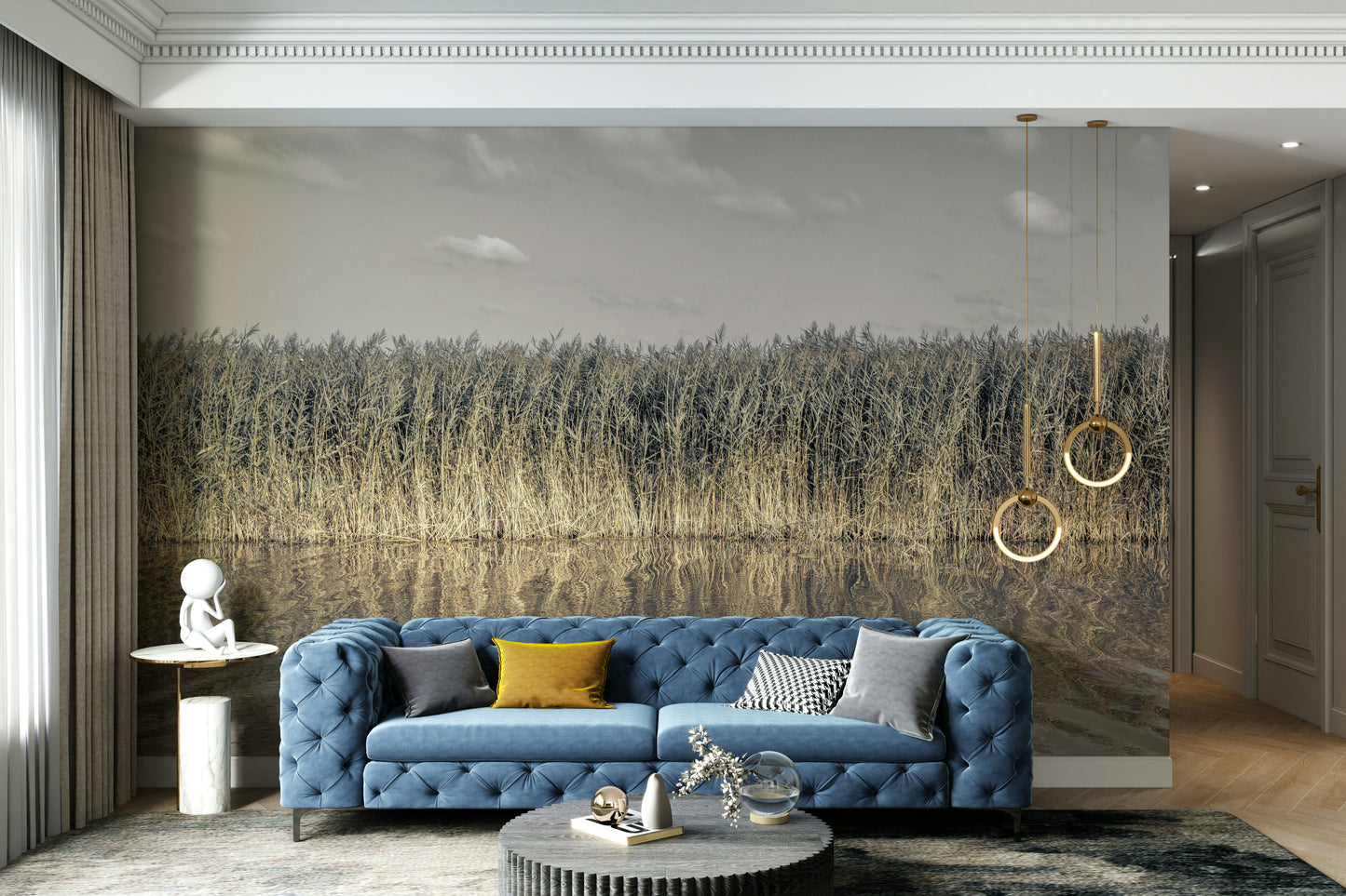 Whispering Water Grass wallpaper with a soft, watercolor effect.

