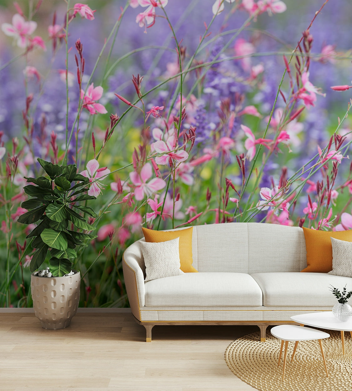 The mural covers a significant wall area, creating an immersive view.
