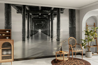 Captures the essence of the architectural beauty and serene atmosphere under a pier.
