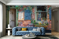 The mural covers a significant wall area, creating an immersive street scene.
