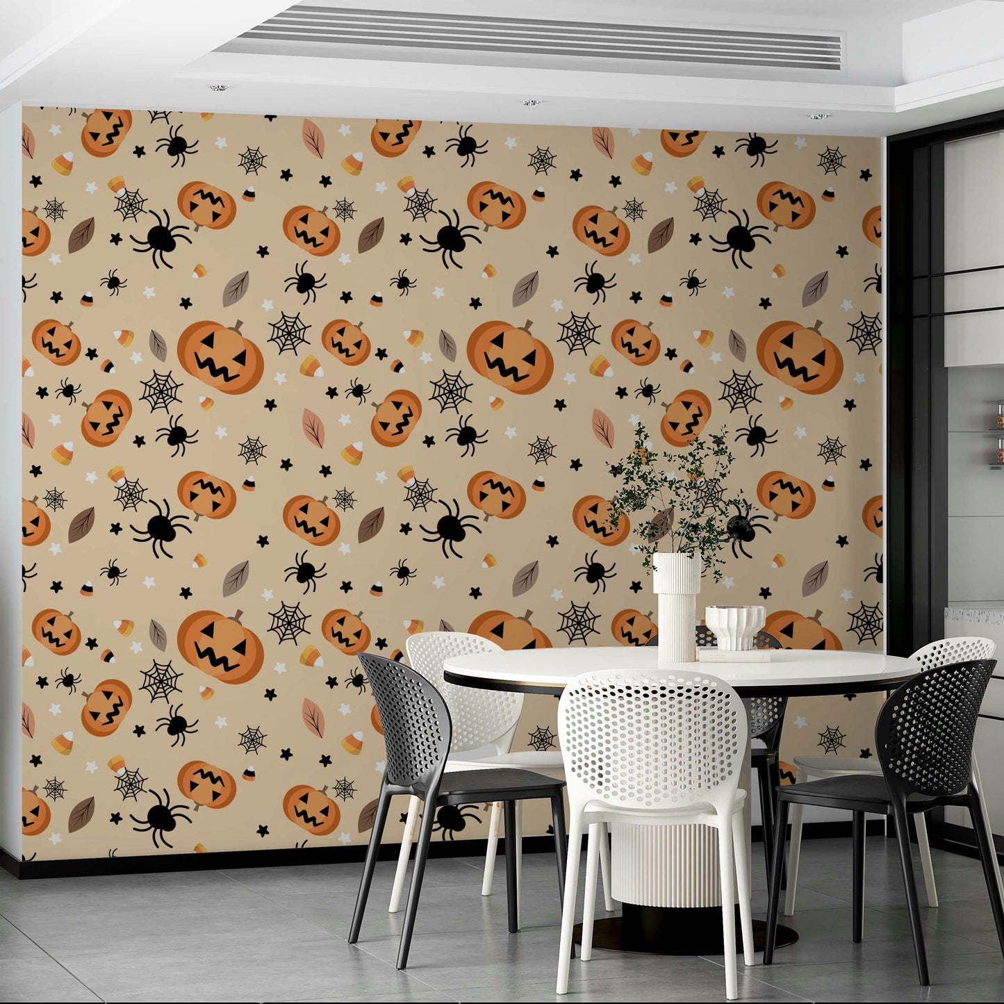 Beige Halloween fun wallpaper for kids room

