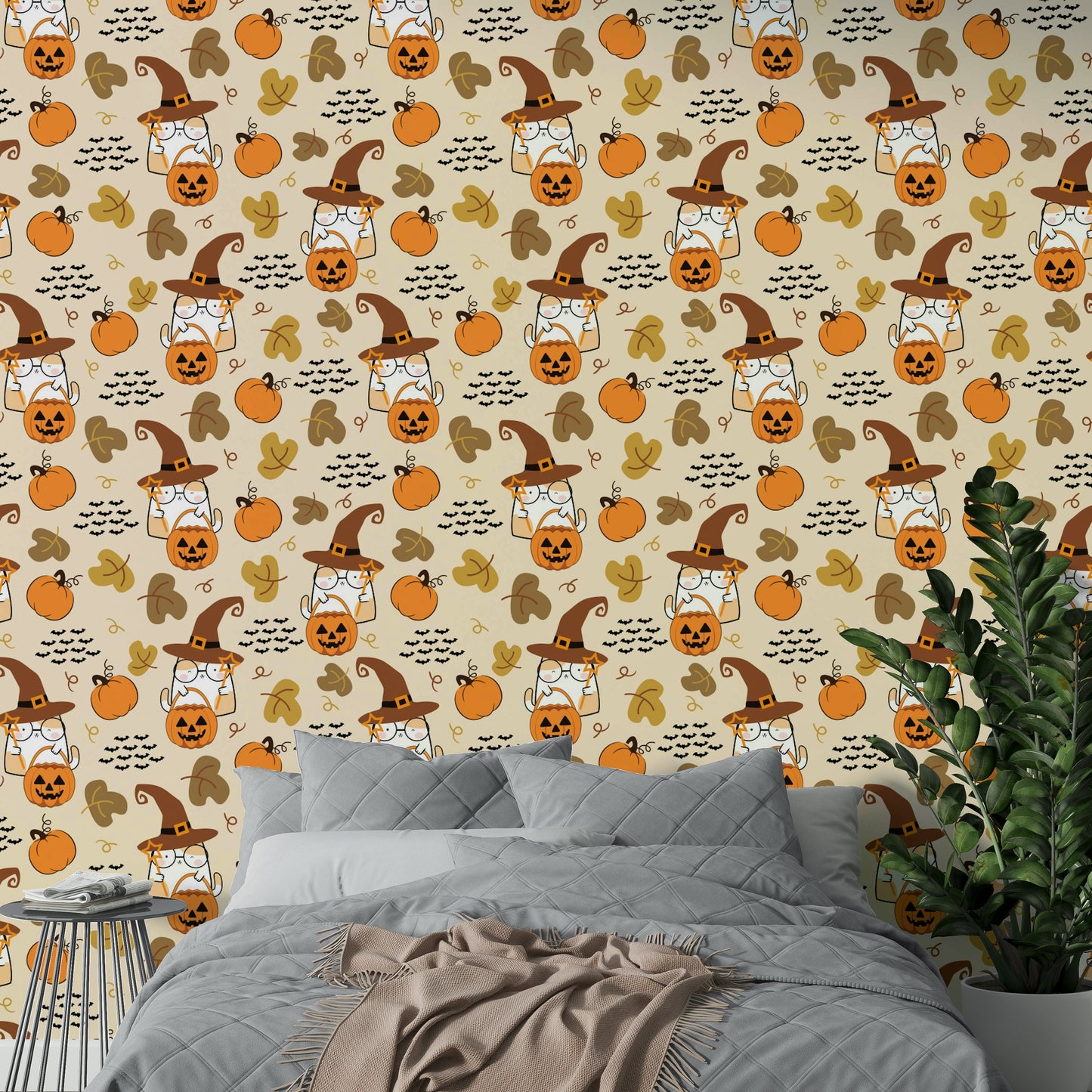 Autumn leaves Cute Halloween wallpaper pattern