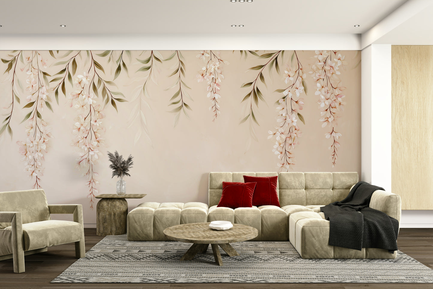 Features delicate wisteria flowers in bloom.
