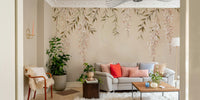 A soft and ethereal floral wall mural.
