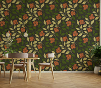 Features botanical designs in terracotta, rust, and clay tones.
