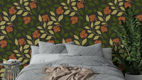 A warm and earthy floral wallpaper pattern.
