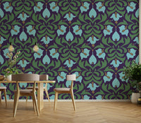 Delicate flowers and flowing vine motifs.
